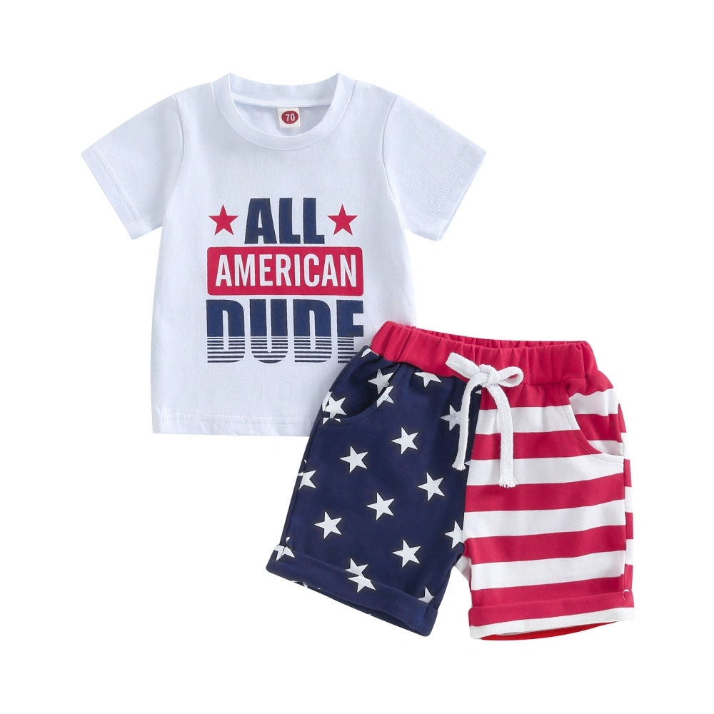 Baby Boys White Short Sleeve Tops + Star Stripe Drawstring Shorts