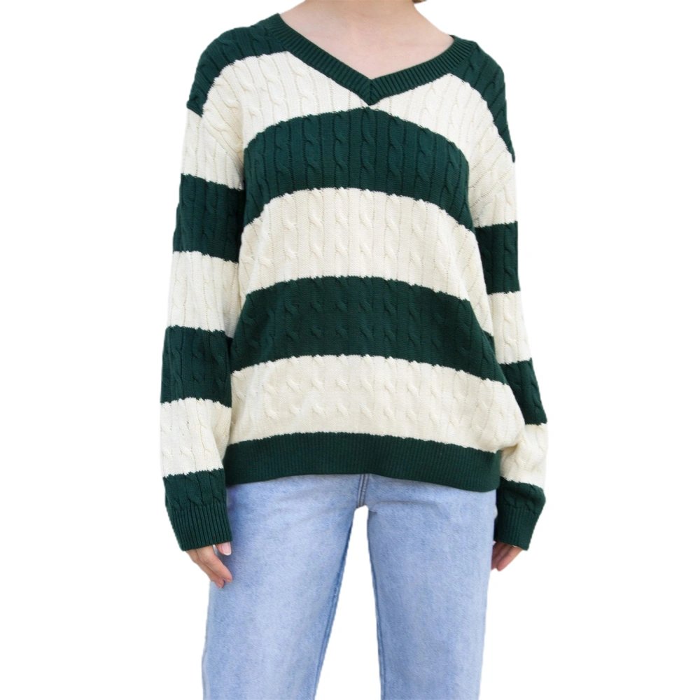 Women Fall Winter Sweater, Striped V Neck Long Sleeve Knitwear