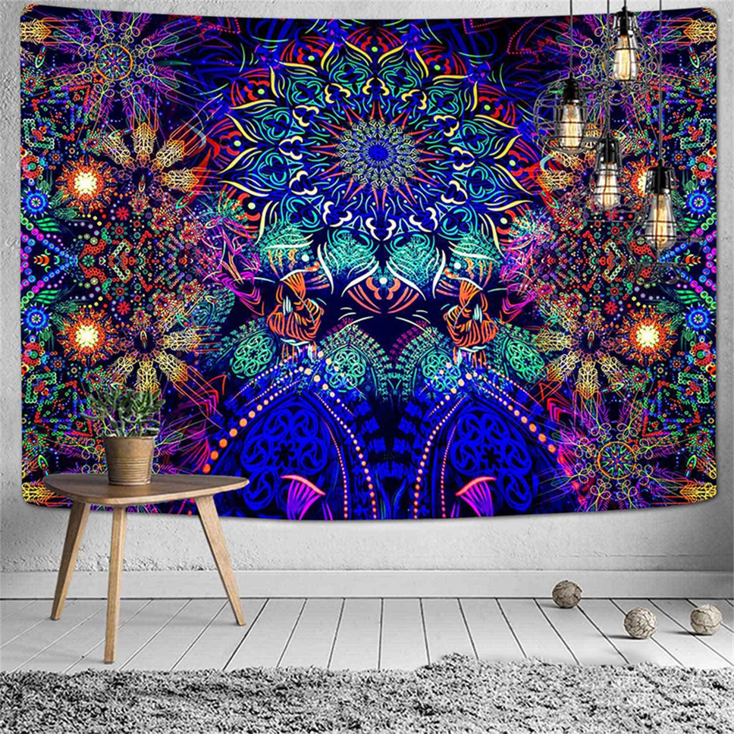 Colorful Wall Tapestry, Psychedelic Abstract Square Hanging Carpet