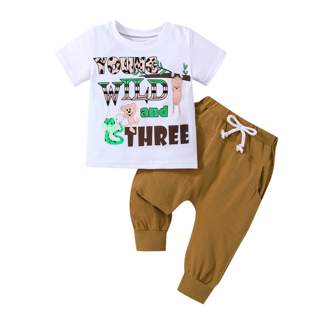 Girls Boys Round Neck Short Sleeves Tops + Drawstring Jogger Trousers 