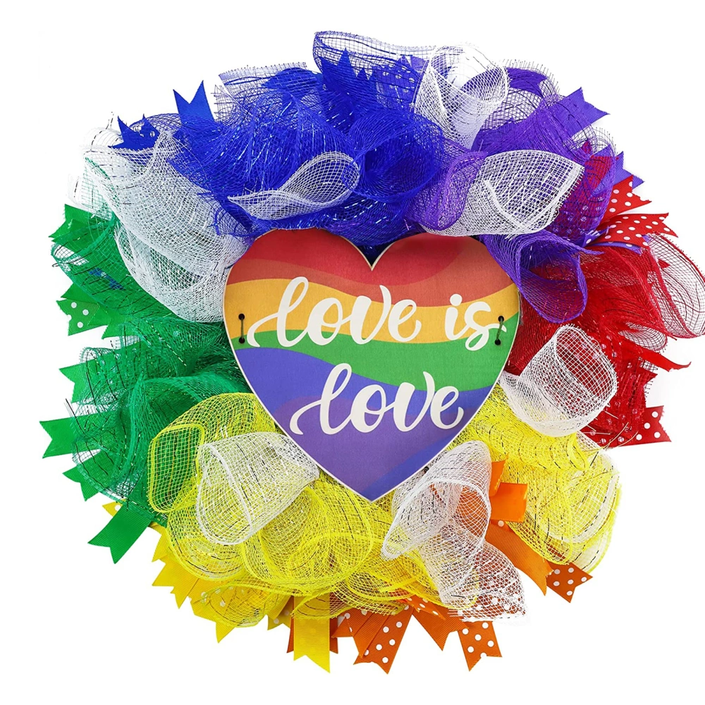 Rainbow Wreath for Front Door Decor, Pride Decoration for Home Outside