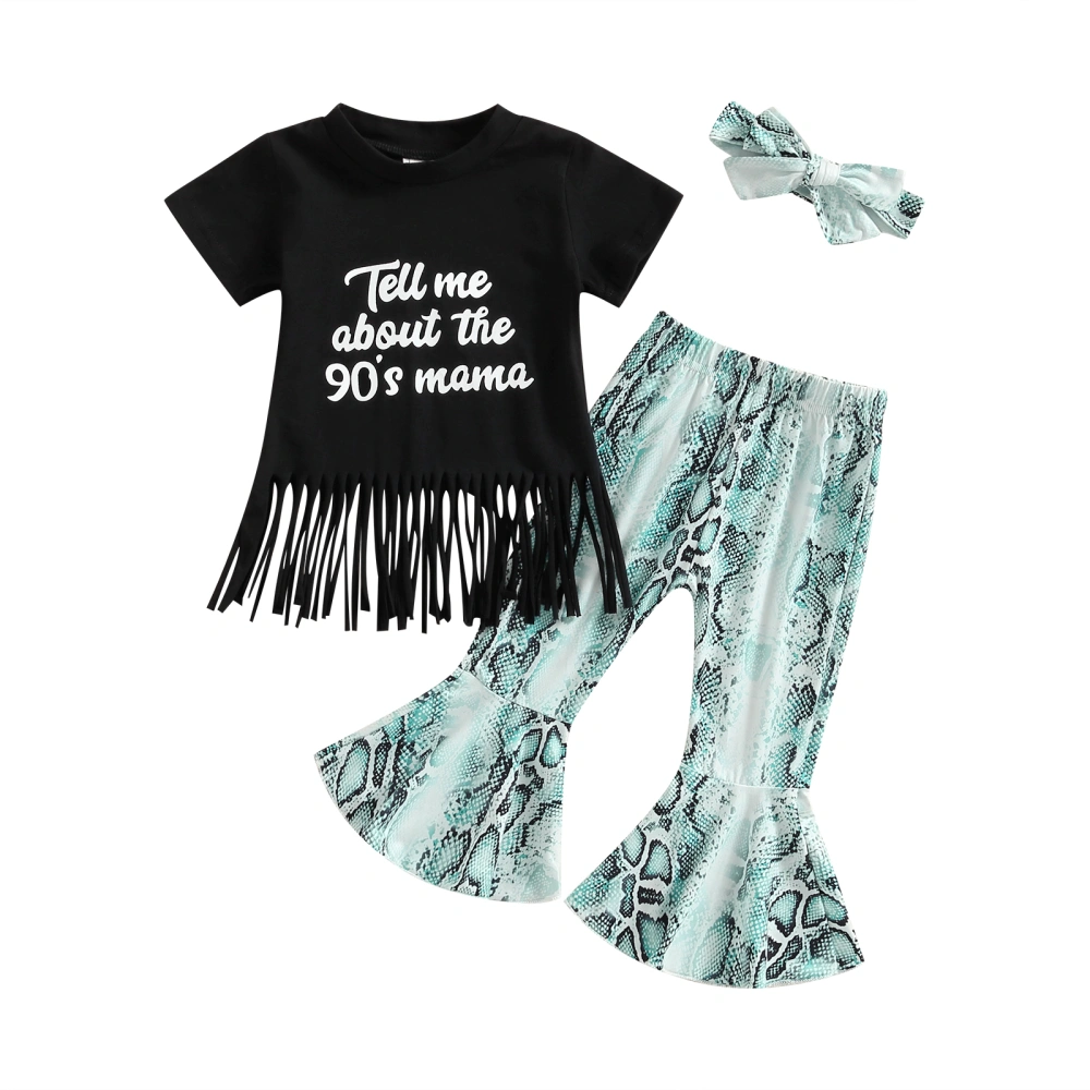 Baby Girls Summer Outfits T-shirt and Flare Pants Headbands Set 