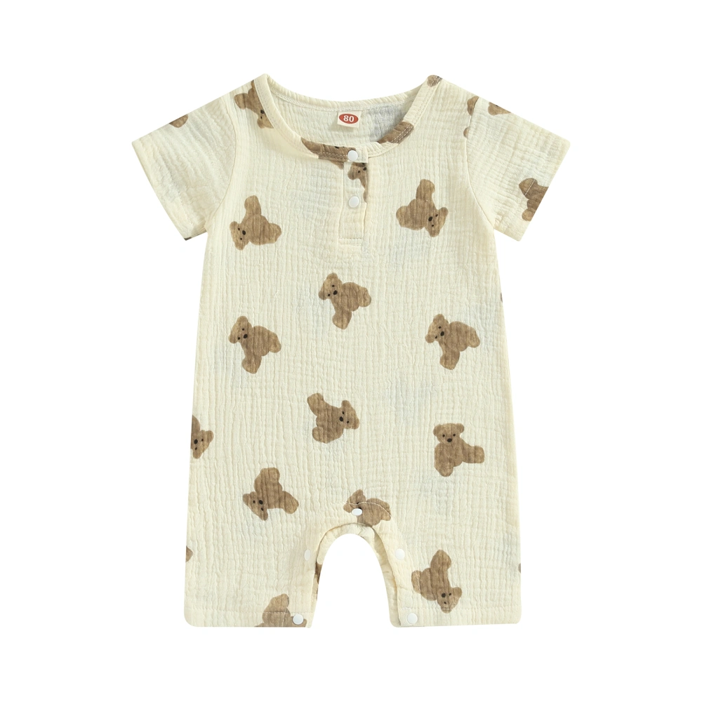 Baby Boy Girls Summer Jumpsuit Casual Bear Print Short Sleeve Romper 