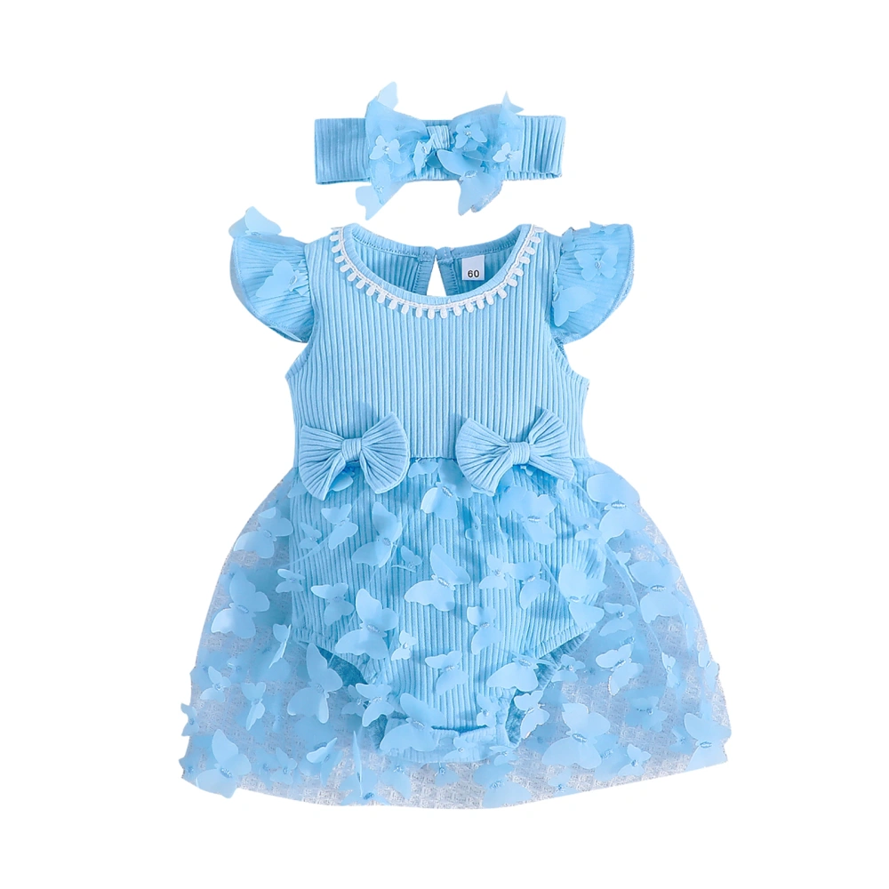 Baby Girl Summer Outfits Romper 3D Butterfly Tulle Dress with Headband