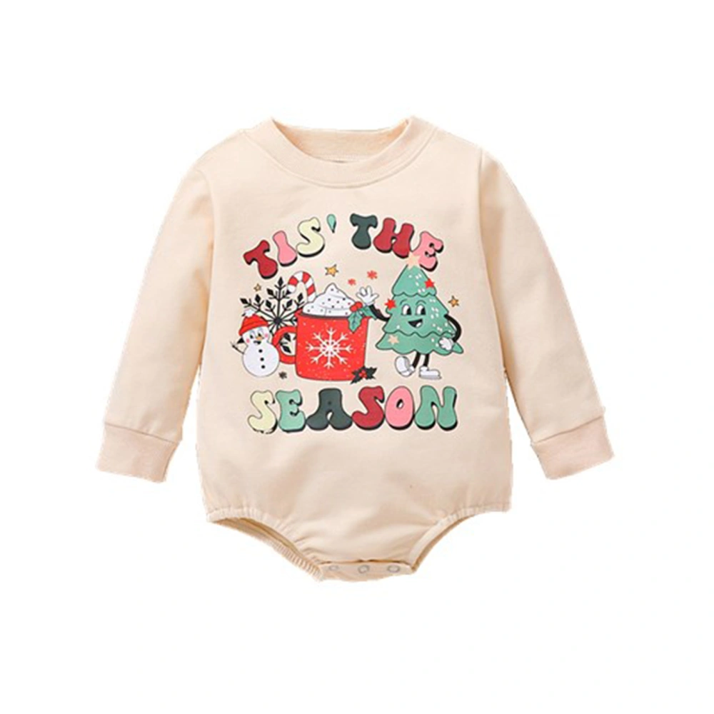 Baby Long Sleeve O Neck Letter & Cartoon Pattern Print Playsuit