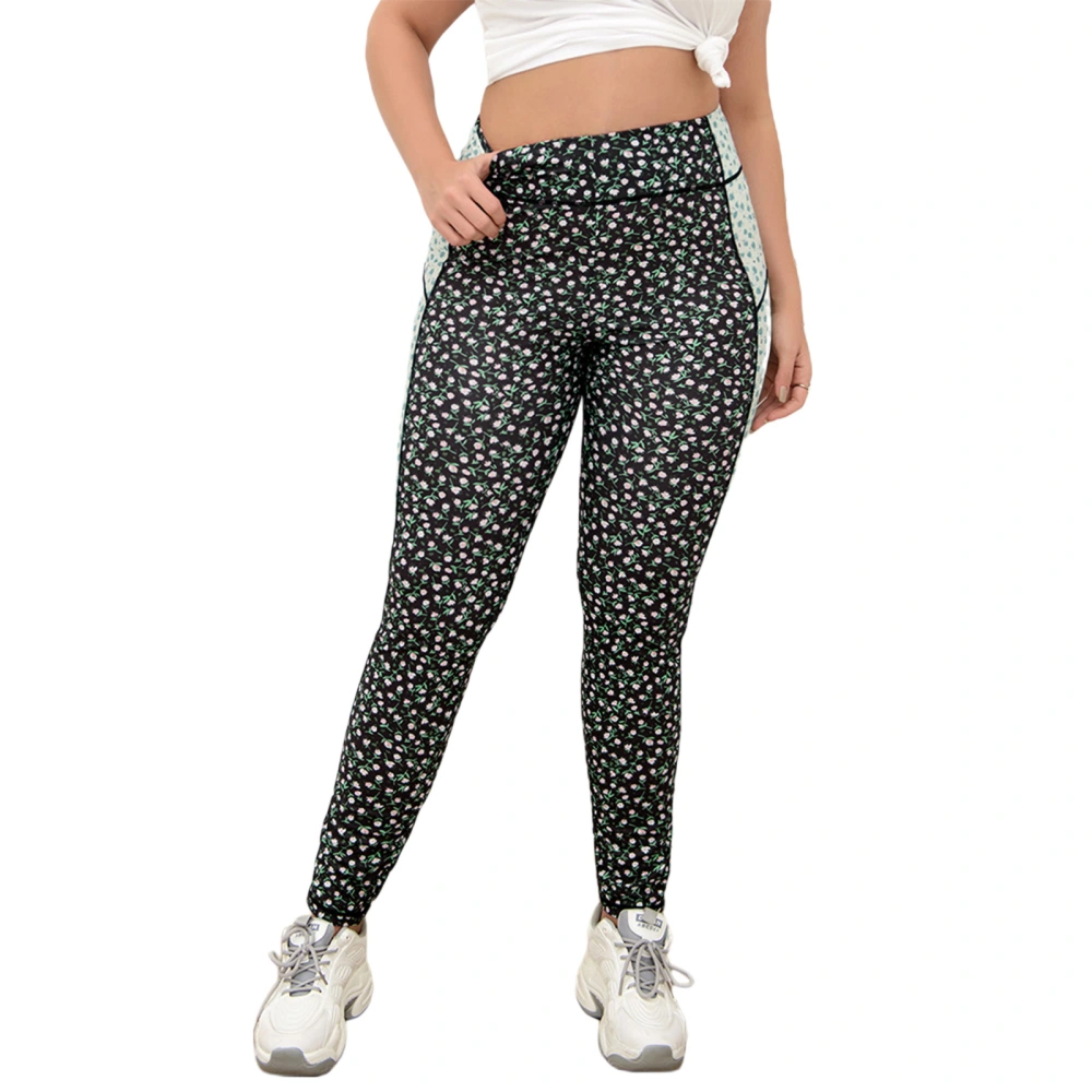 Women Spring Long Trousers, Plus Sizes Floral Splicing Yoga Pants