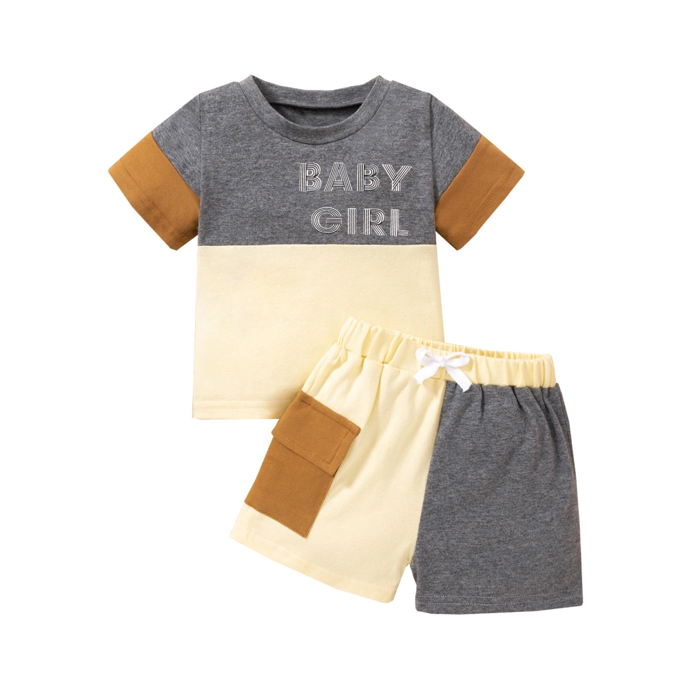 Boys Girls Short Sleeve Round Neck Tops + Drawstring Short Pants 