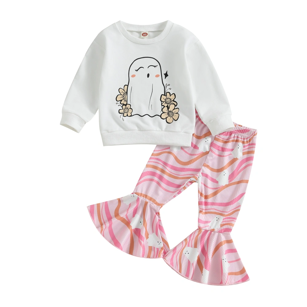 Toddler Girls Halloween Clothes Ghost Print Sweatshirt and Flare Pants