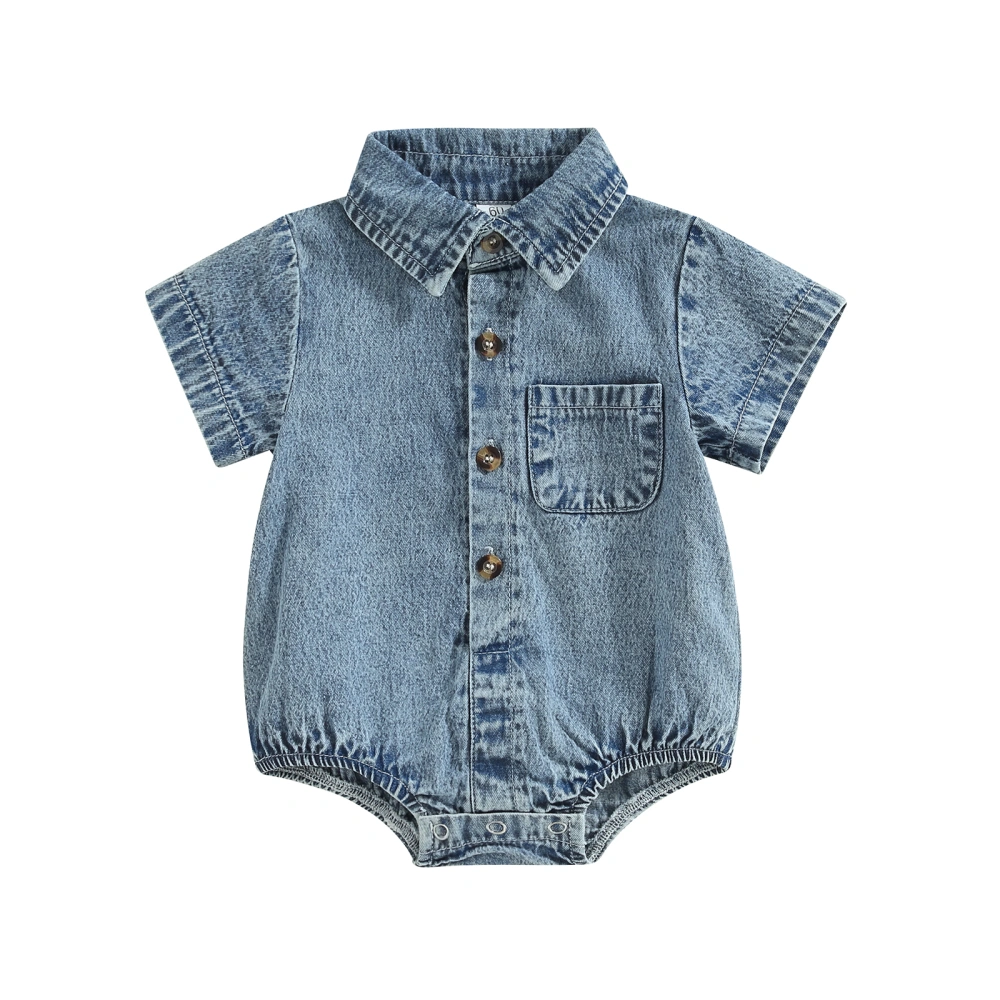 Infant Boys Girls Denim Romper Solid Color Short Sleeve Baby Jumpsuits