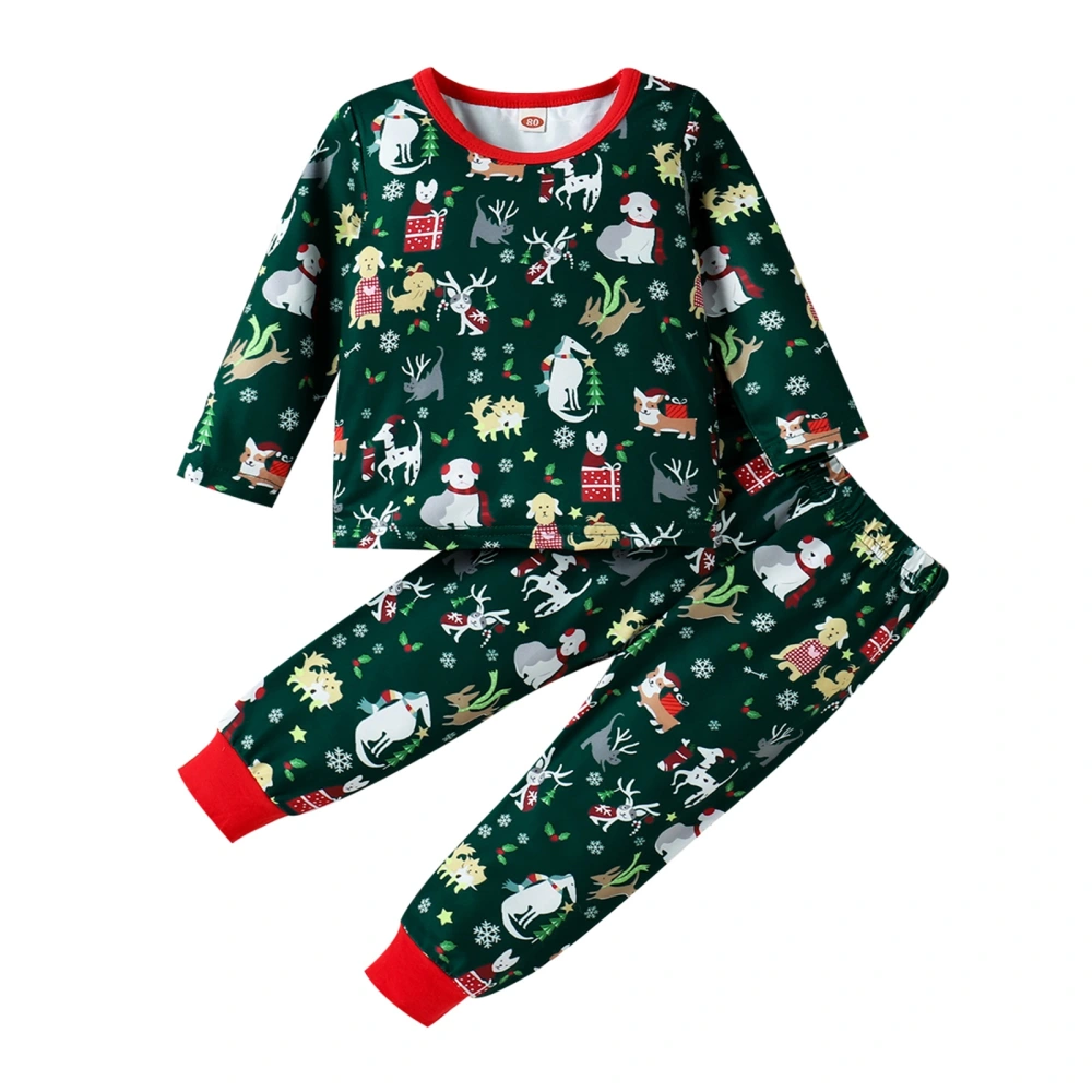 Toddler Baby 2Pcs Christmas Outfits, Cartoon Print Tops + Pants Set