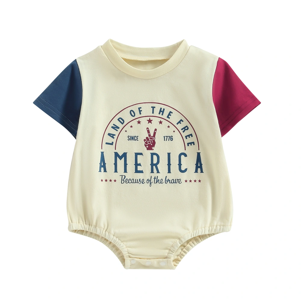 Independence Day Baby Jumpsuit Letter Print Contrast Color Romper