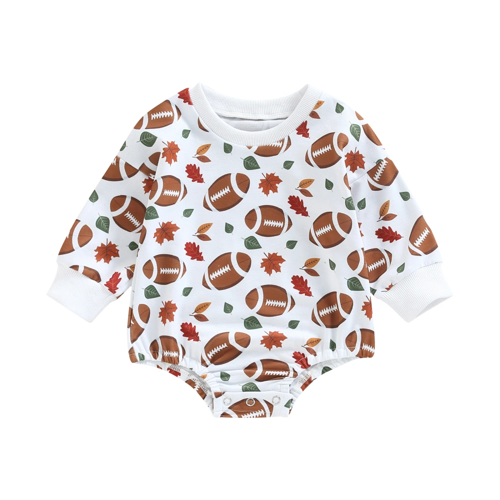 Baby Girls Autumn Long Sleeve O Neck Full Rugby Print Playsuit