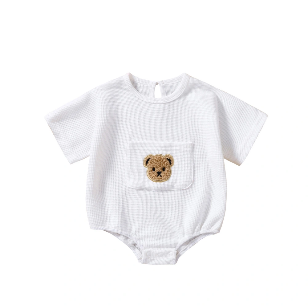 Baby Boys Girls Romper, Short Sleeve Bear Embroidery Waffle Bodysuit