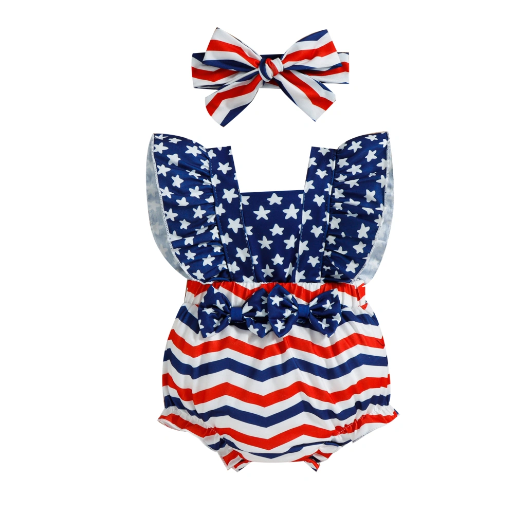 Baby Girl Jumpsuit Independence Day Stars Stripe Romper + Headband 