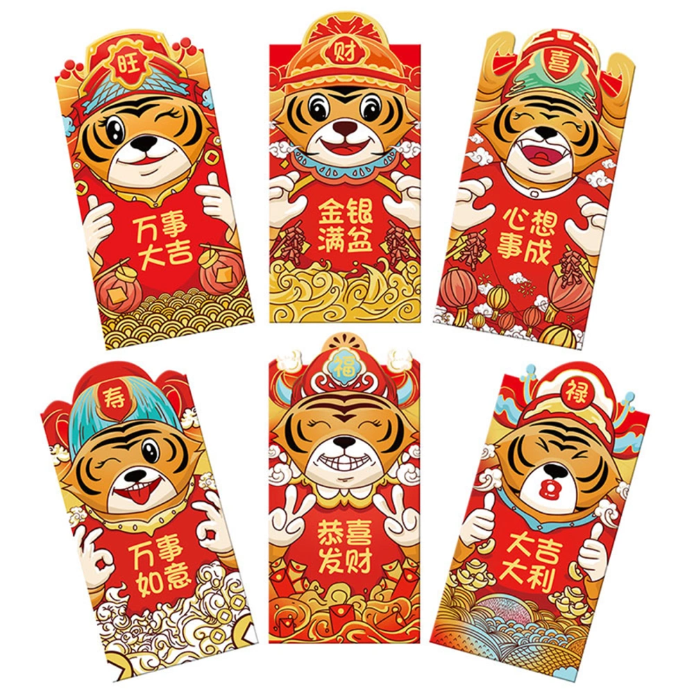 6pcs New Year Red Envelope, Cartoon Tiger Red Packets Festicval Gift