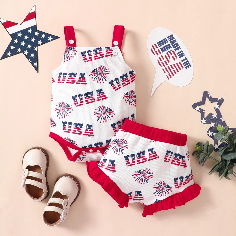 Independence Day Infant Clothes Letter Fireworks Print Romper Shorts