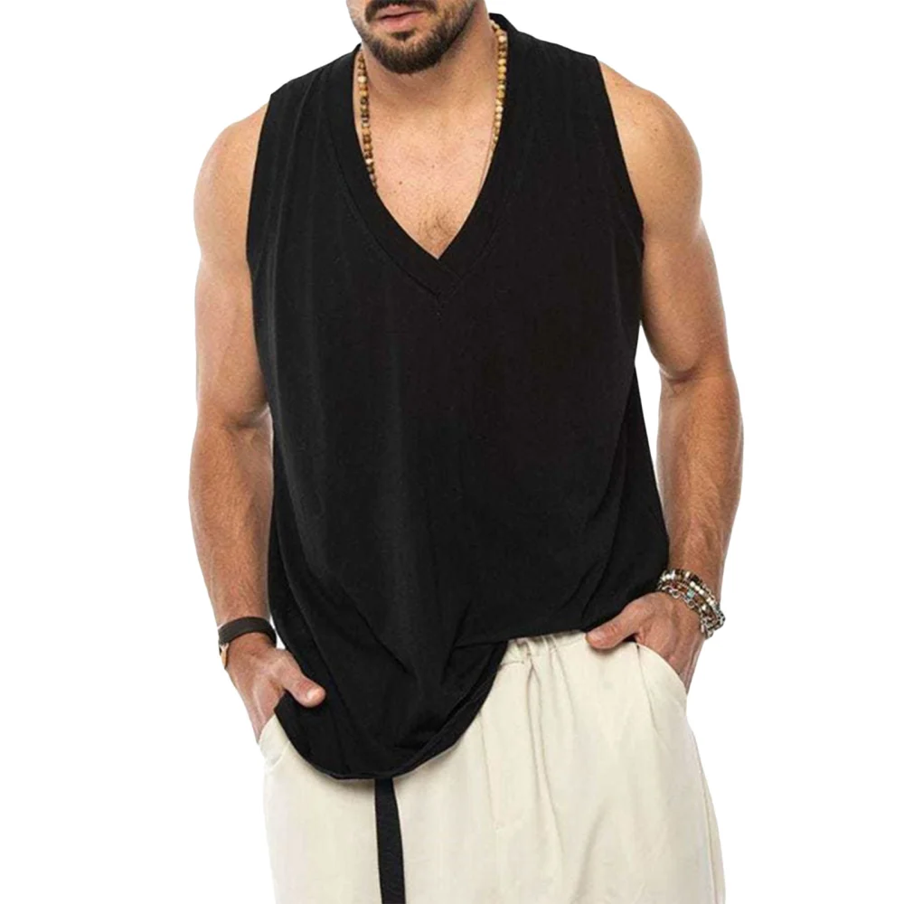 Men’ s Camisole, Solid Color V-Neck Sleeveless Casual Tops Loose Vest