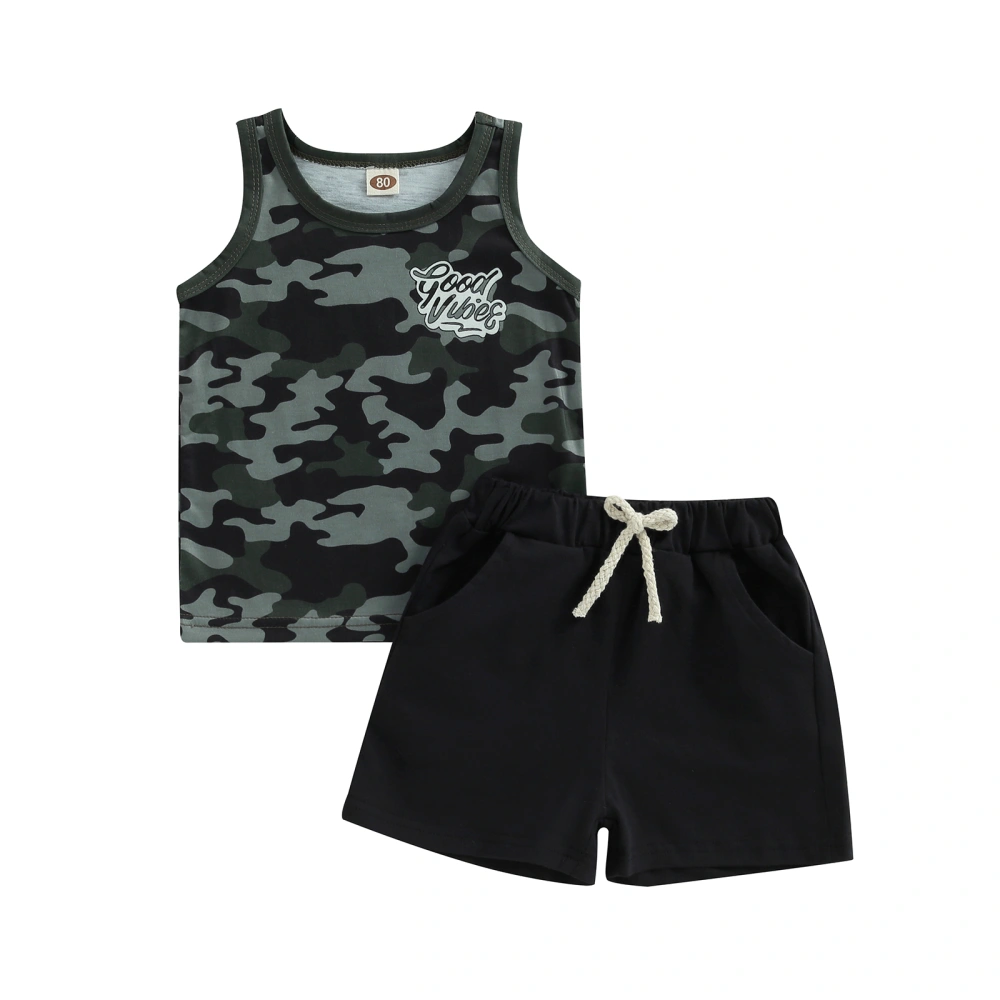 2Pcs Baby Boy Summer Outfits, Camouflage Tank Tops + Shorts Set