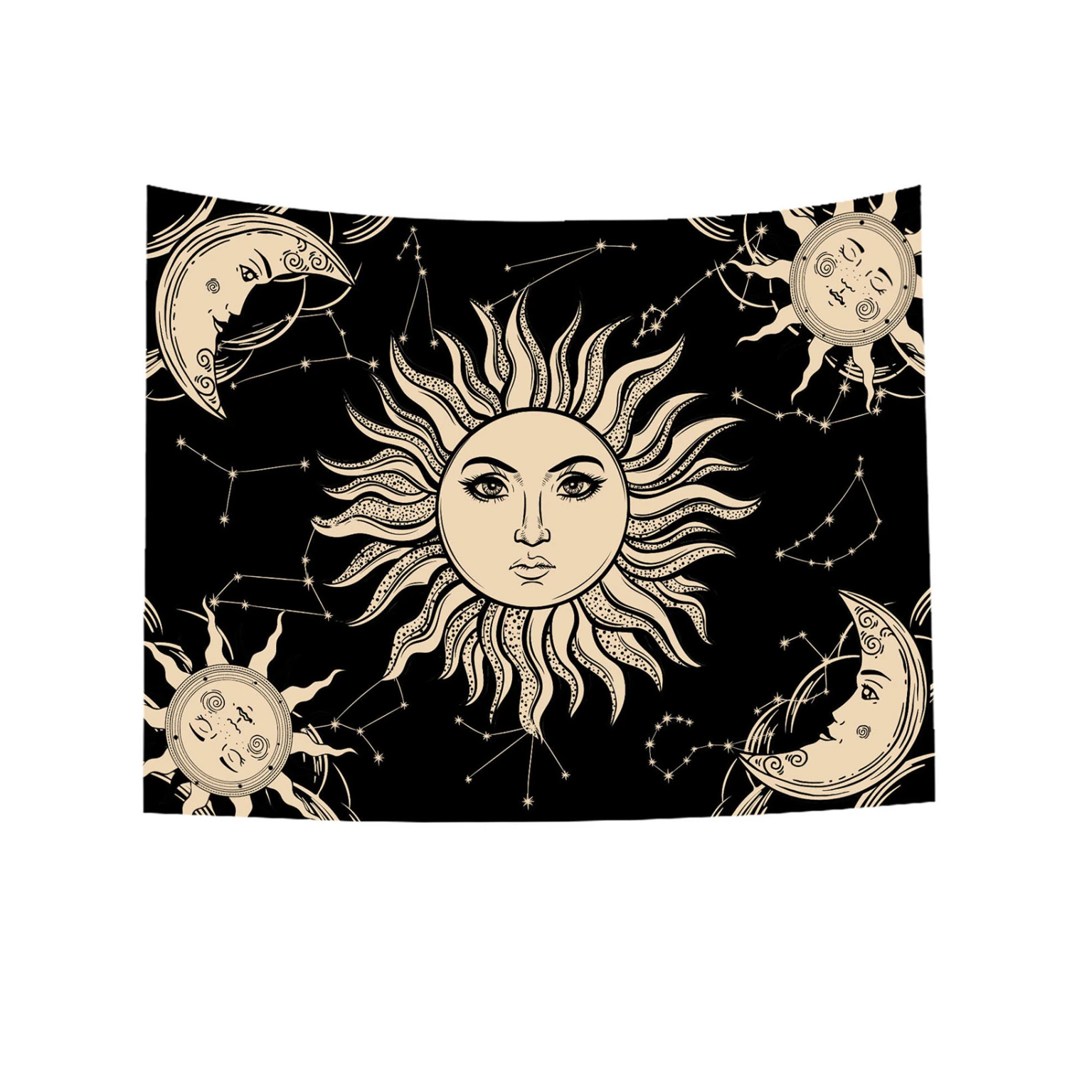 Indoor Wall Tapestry, Sun Moon Rectangle Pendant Hanging Ornament