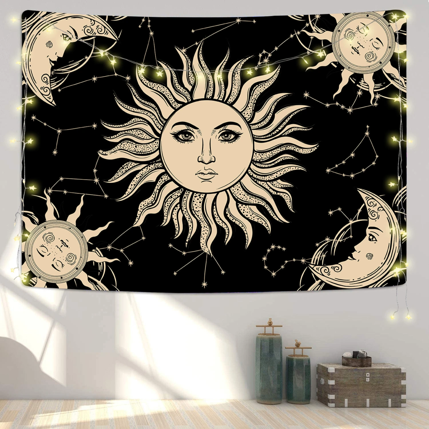 Indoor Wall Tapestry, Sun Moon Rectangle Pendant Hanging Ornament