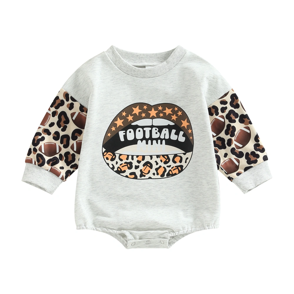 Infant Baby Jumpsuit, Leopard Rugby Print Long Sleeve Romper 