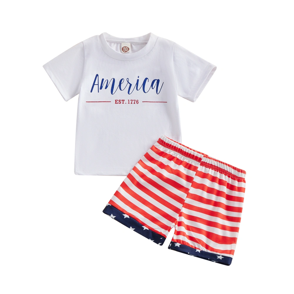 Toddler Boys White Short Sleeve Letter Print Tops + Striped Shorts