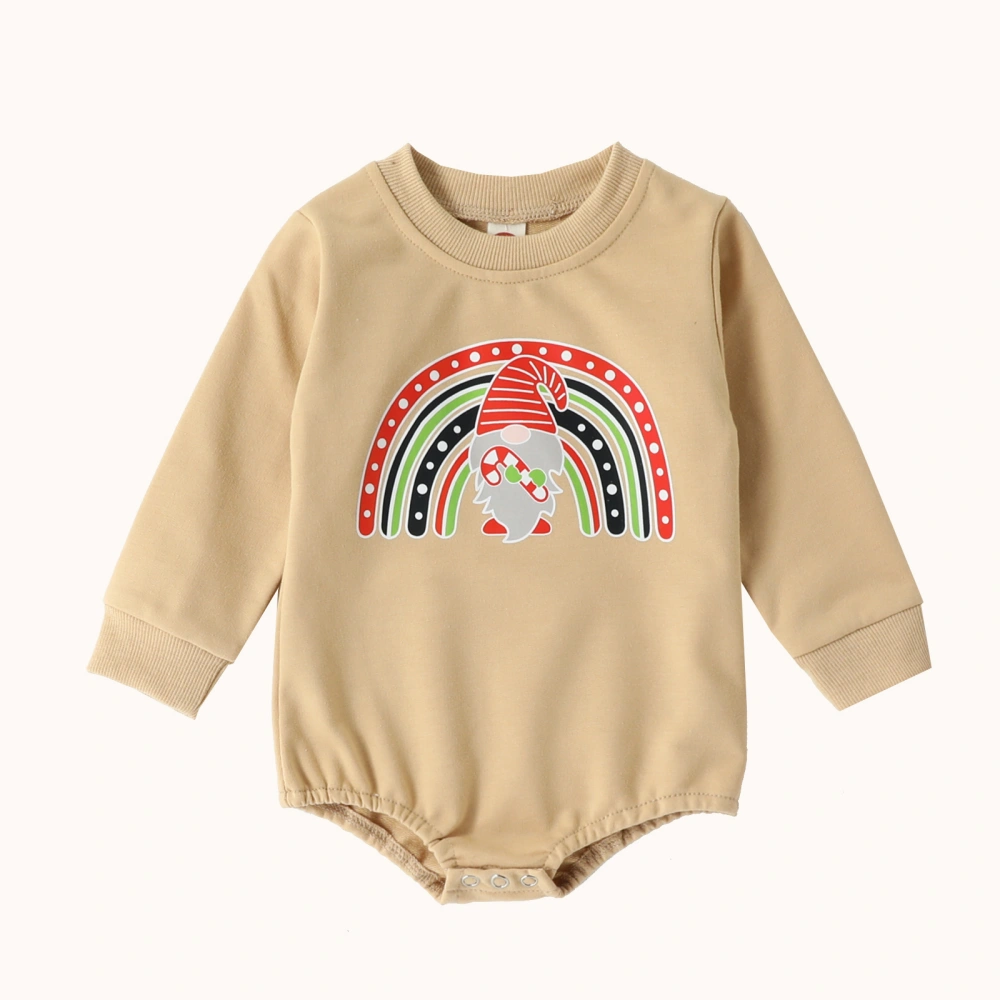 Baby Christmas Romper, Rainbow Gnome Print Long Sleeve Bodysuit