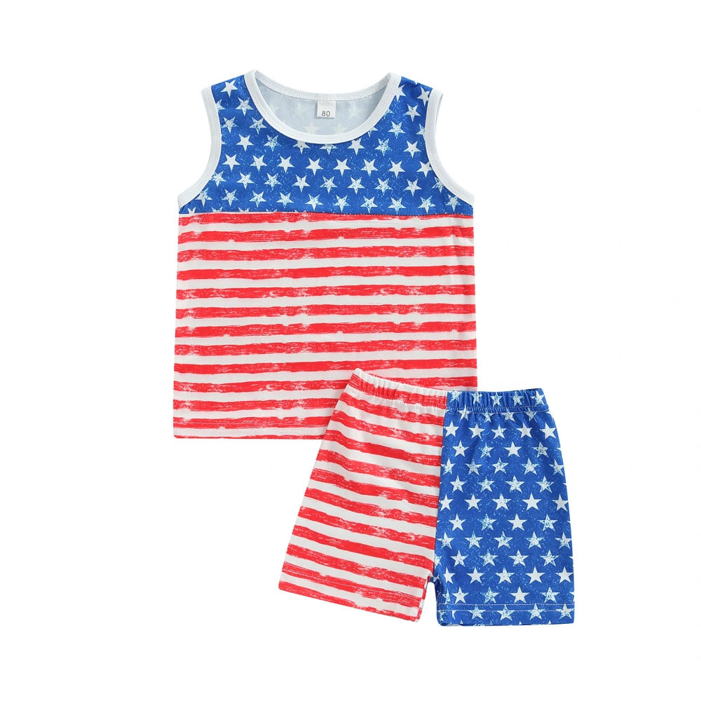 Independence Day Toddlers Outfit, Round Collar Sleeveless Tops, Shorts