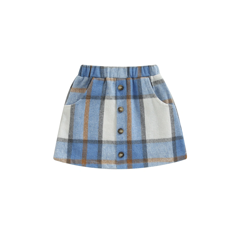 Kids Girls Mini Skirt, Elastic Waist Plaid A-line Skirt with Pockets