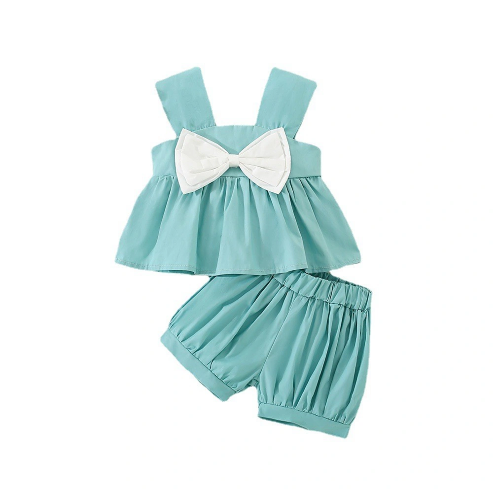 Baby Girls Casual Bow Vest Tops + Pleated Short Pants Outfit 