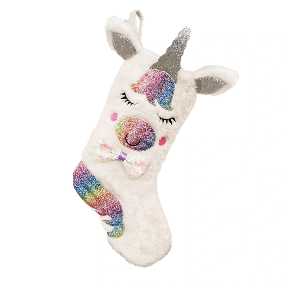 Stocking with Light, White Unicorn Pattern Gift Bag for Christmas Tree