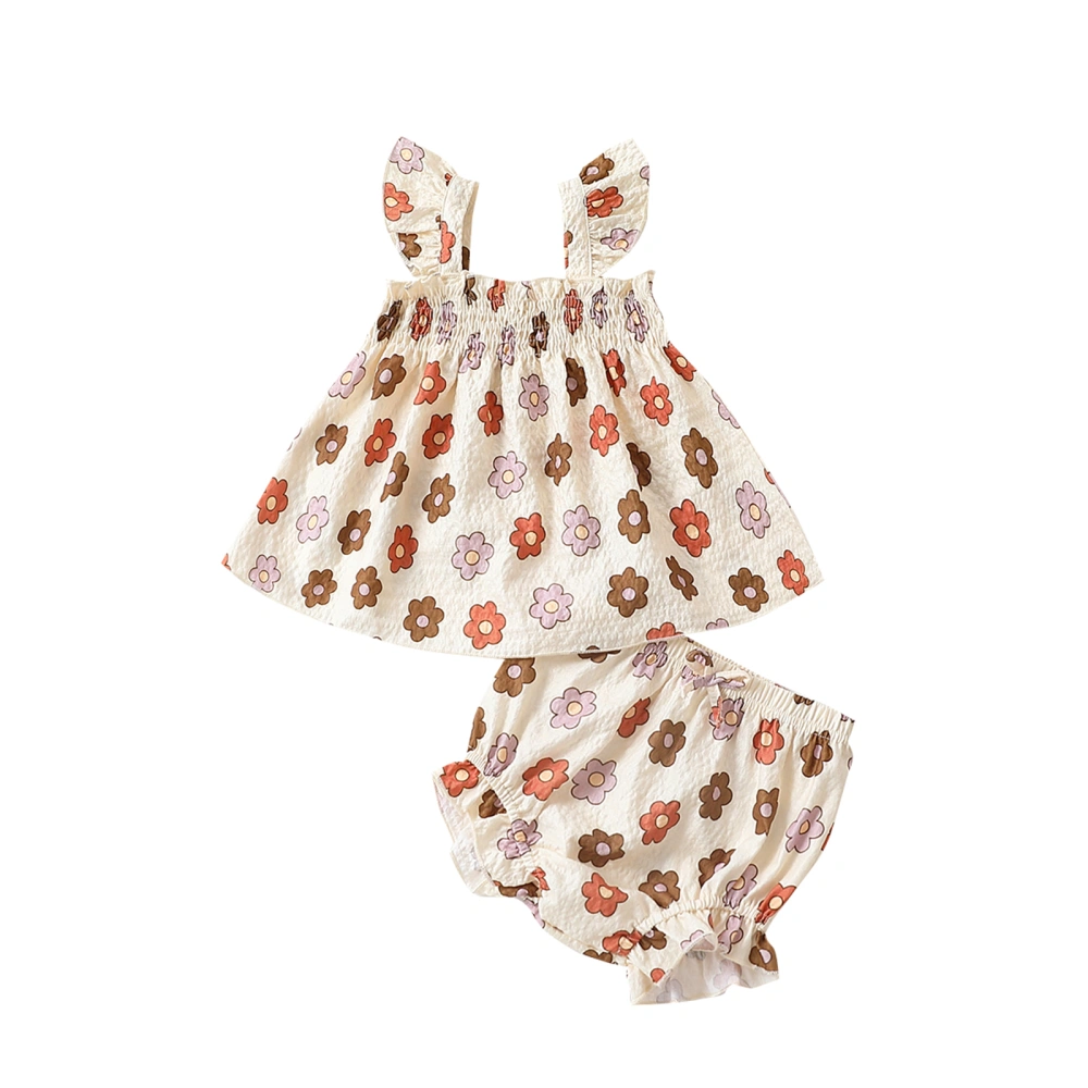 Infant Baby Girls Clothes Suits Flower Print Fly Sleeve Tops Shorts