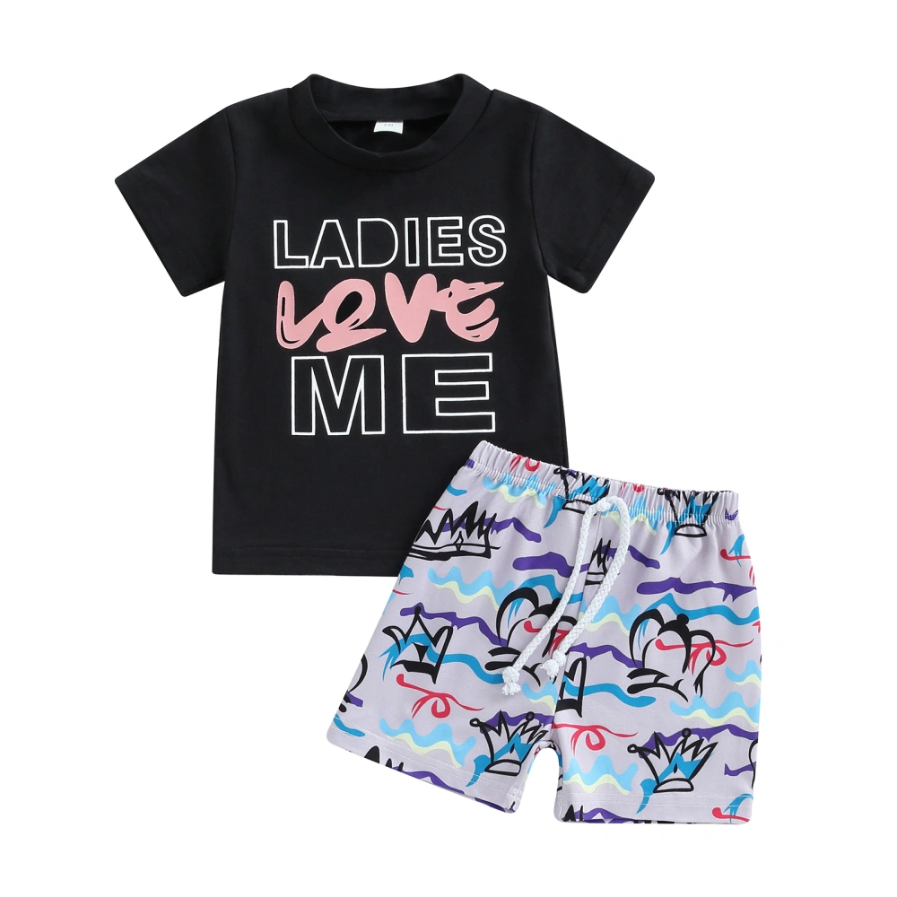 Baby Boys Shorts Set Short Sleeve Letters T-shirt Wave Print Shorts