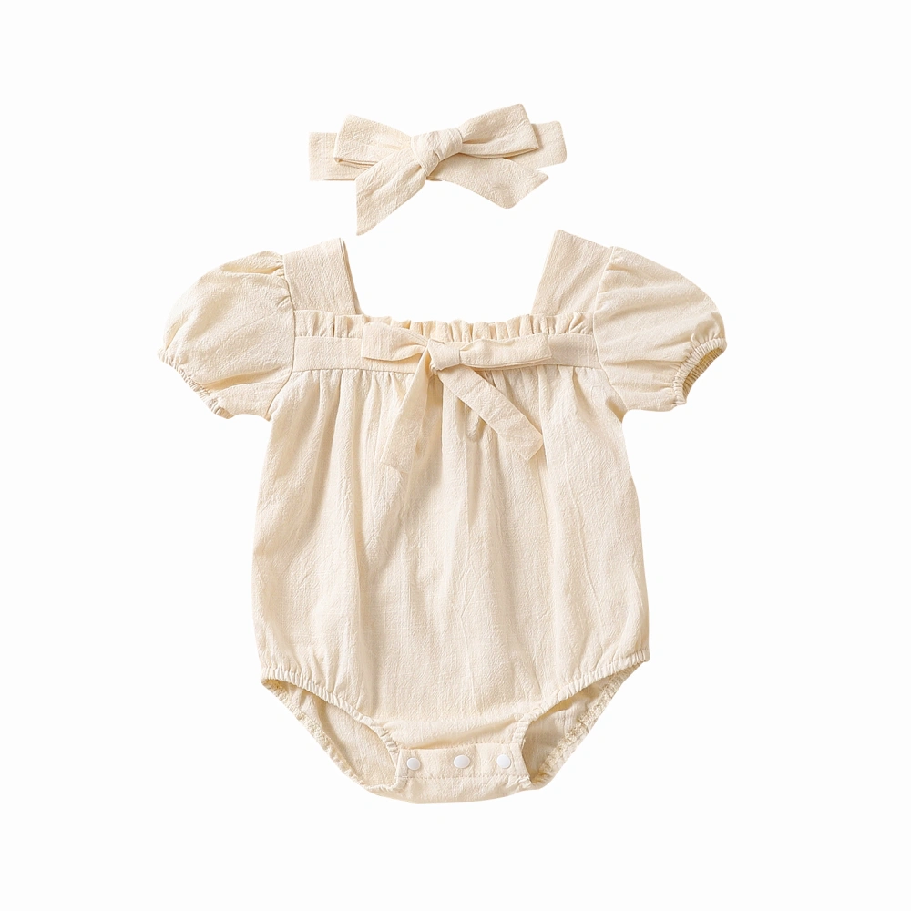 Baby Girl Summer Outfits, Bow Knot Front Romper with Headband Set