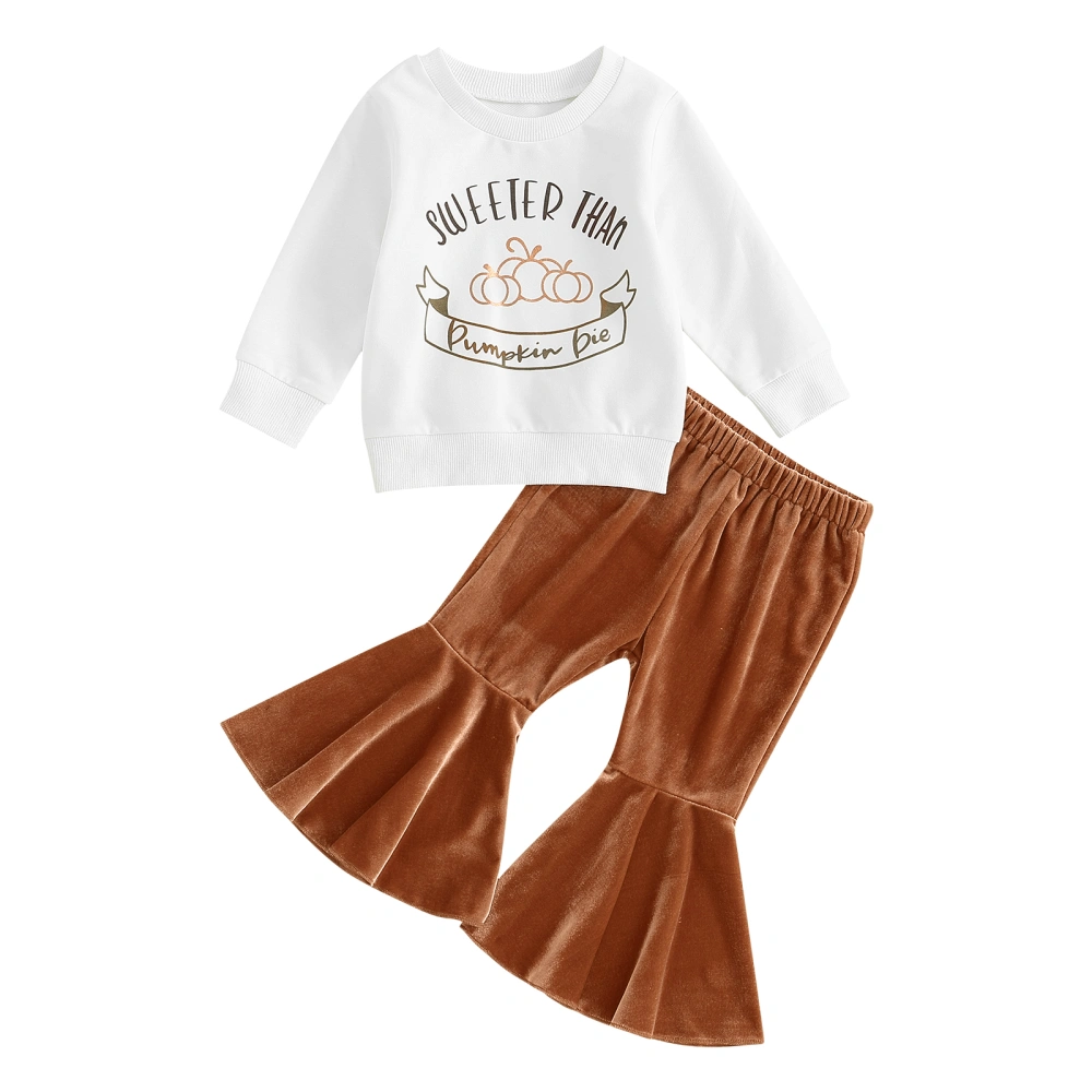 Girl Letter & Pumpkin Print Long Sleeve Tops Flare Pants 2Pcs Outfit