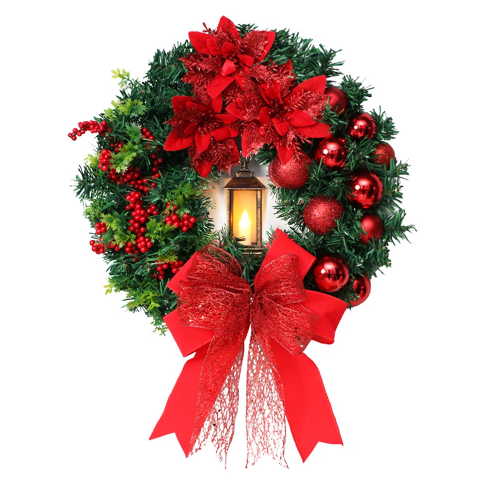 Christmas Wreath with Wind Lamp Bowknot Wreath Holiday Home Decoration