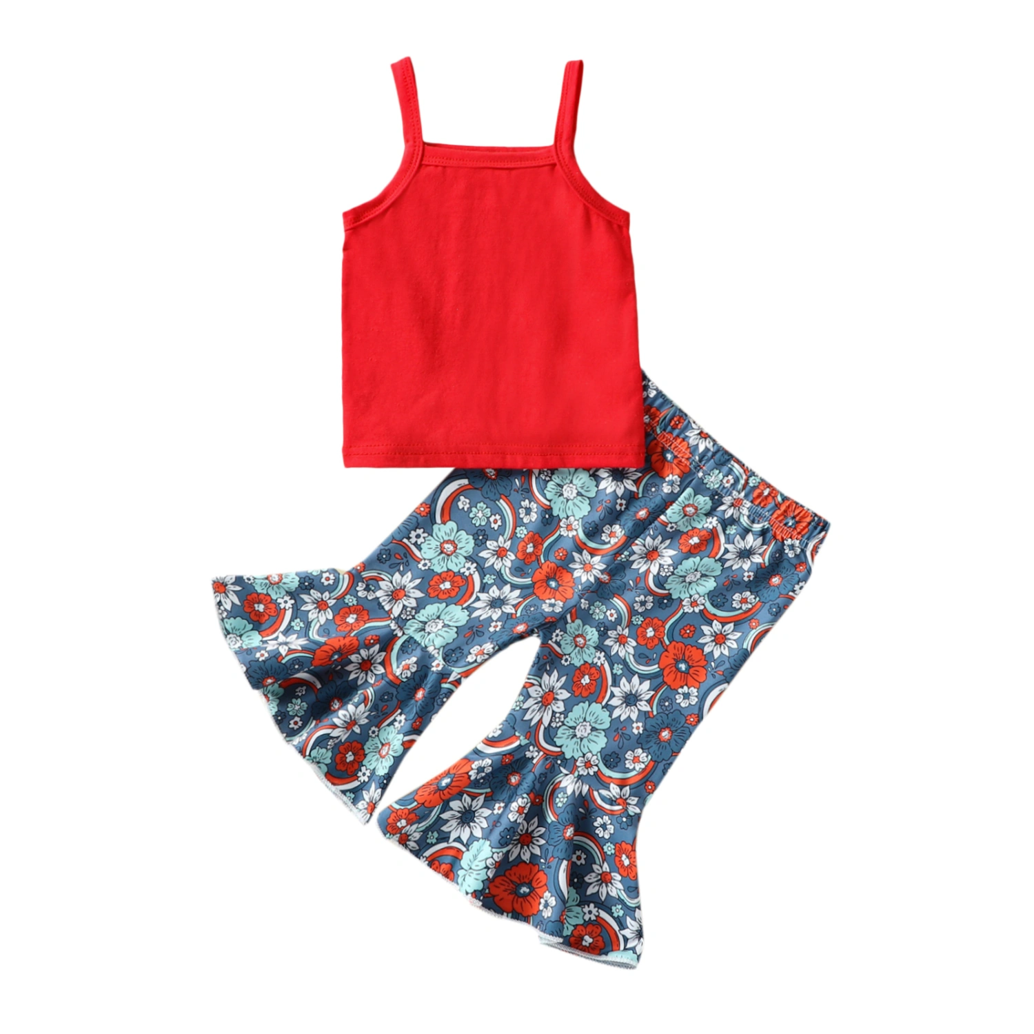 Independence Day Kids Girls Clothes Solid Color Camisoles Flare Pants