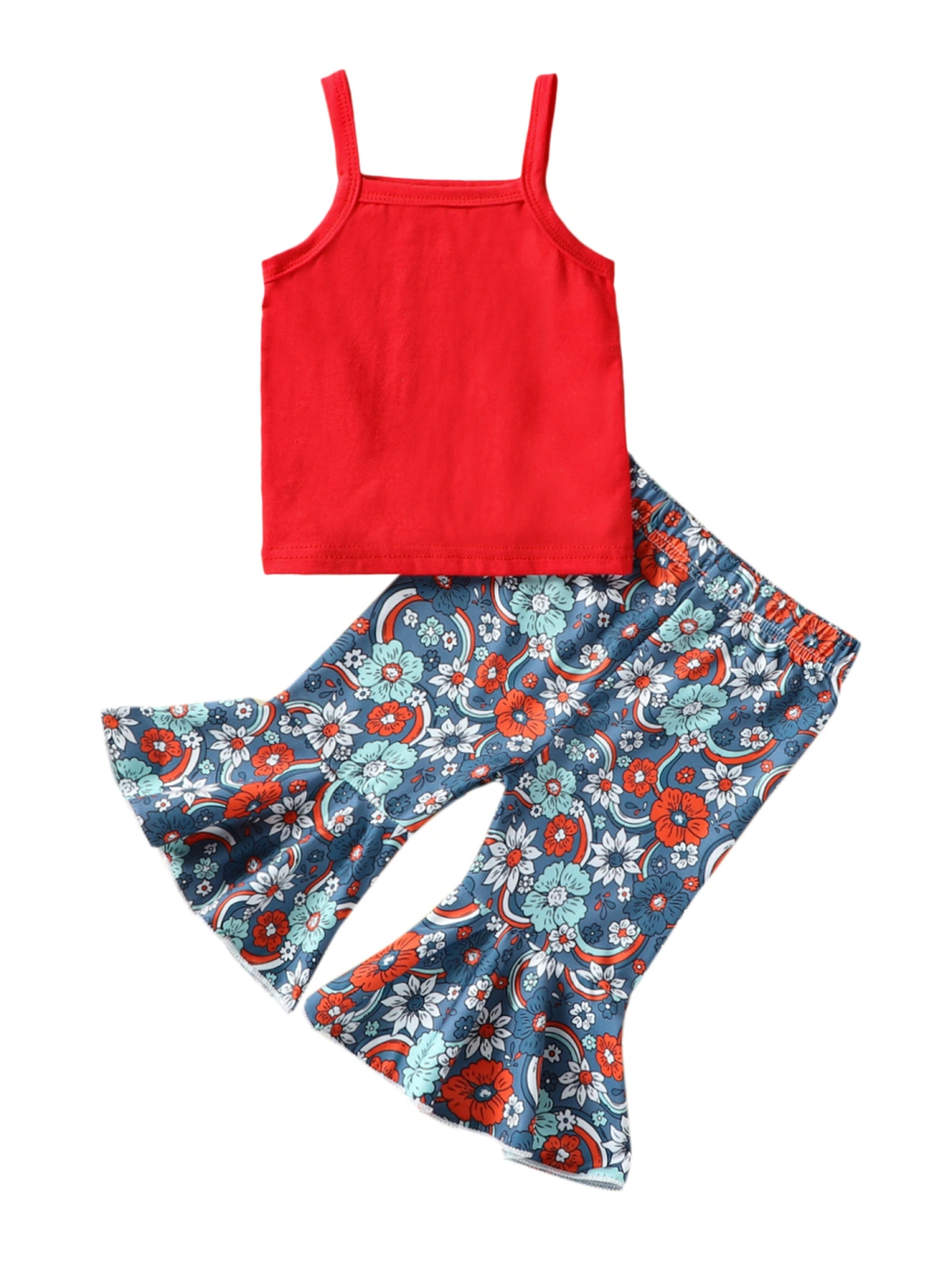 Independence Day Kids Girls Clothes Solid Color Camisoles Flare Pants