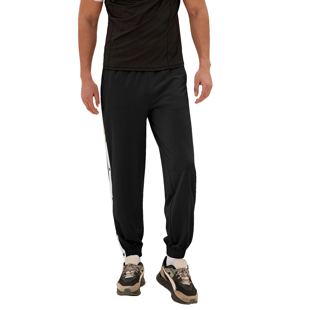 Men Casual Sweatpants, Side Button Elastic Waist Pants Trousers