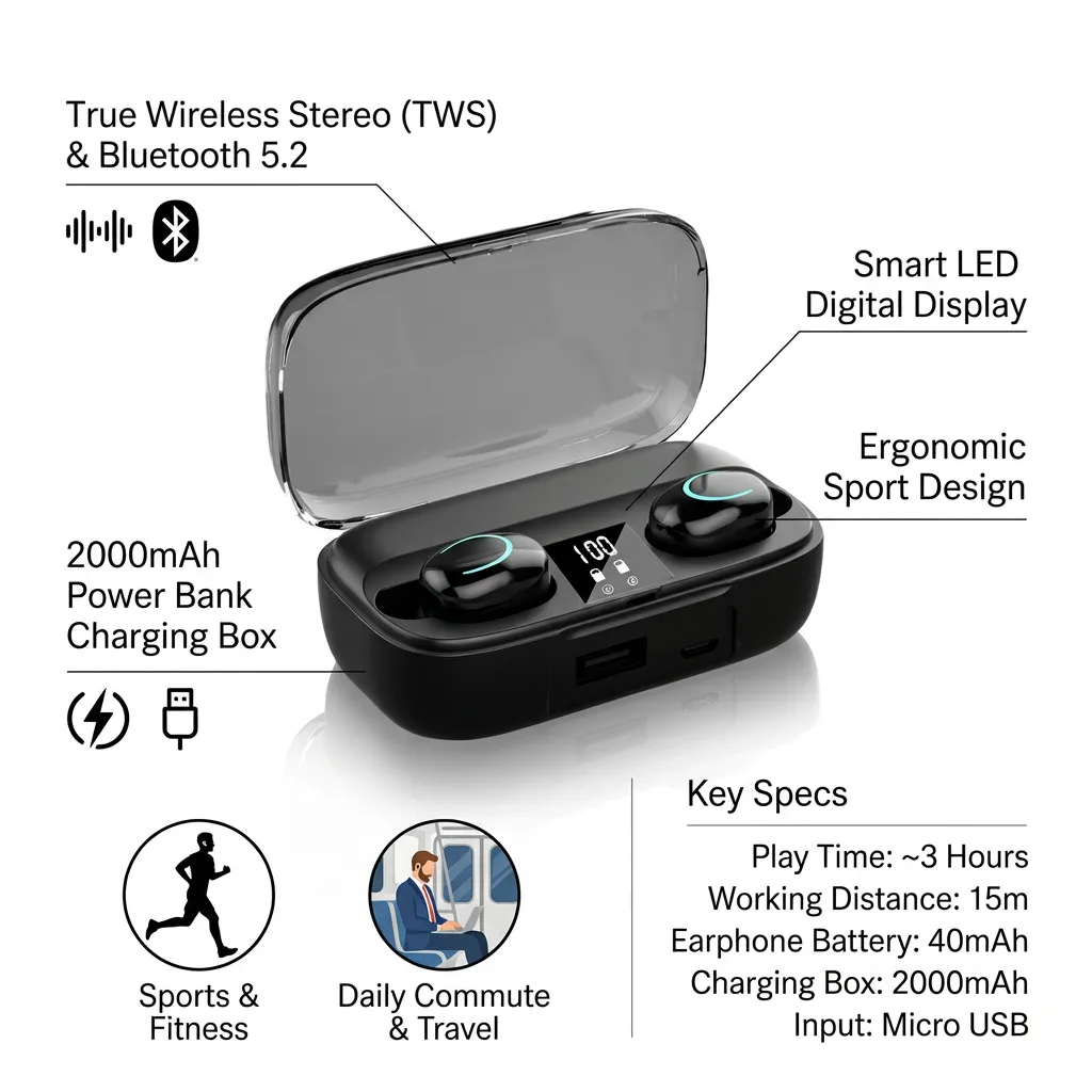 Wireless Bluetooth Earphone Mini In-ear Headset with Charging Box
