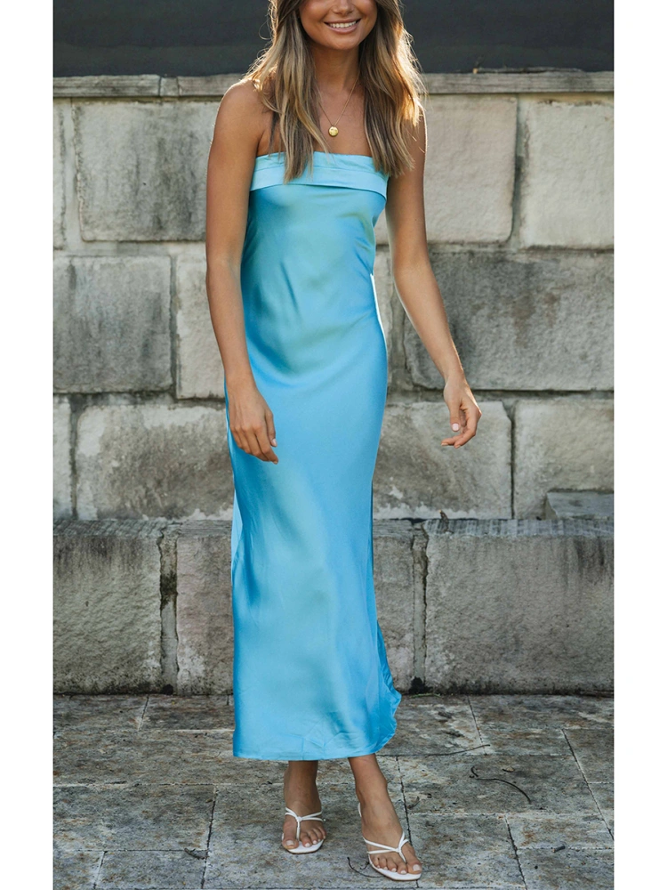 Women Off Shoulder Dress, Solid Color Backless One Piece Long Gown