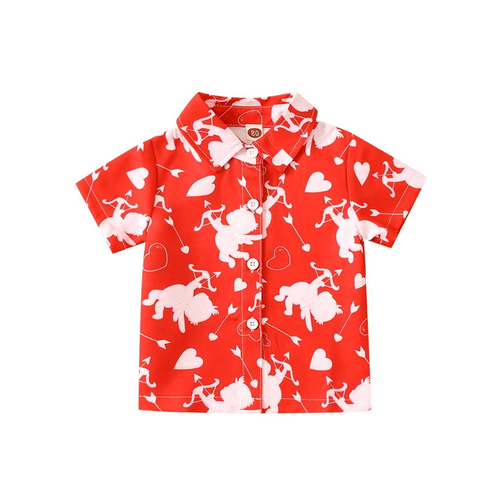 Kid Boy Heart Printed Short Sleeve Lapel Button Closure Tops