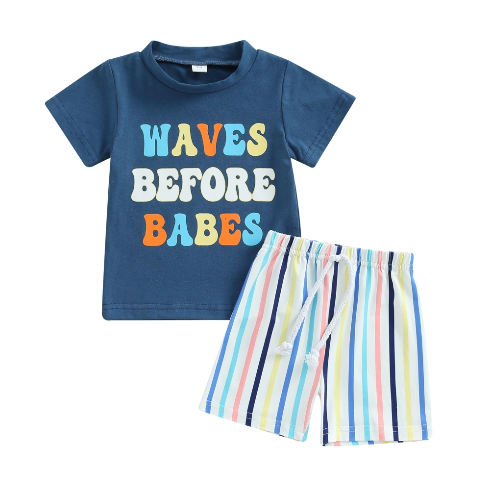 Baby Boys Shorts Set Short Sleeve Letters Print T-shirt Striped Shorts