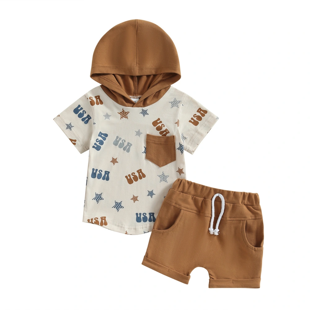 Independence Day Infant Clothes Letter/Dog Paw Hooded Tops Shorts