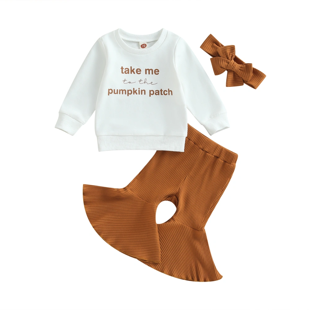 Toddler Girls Long Sleeve Letter Print Tops Flared Pants Headband Sets