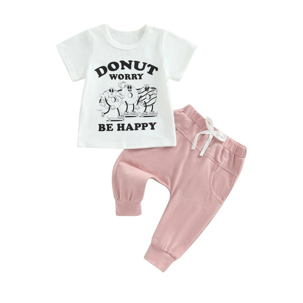 Toddler Boy White Short Sleeve Crewneck Tops and Drawstring Pants Sets