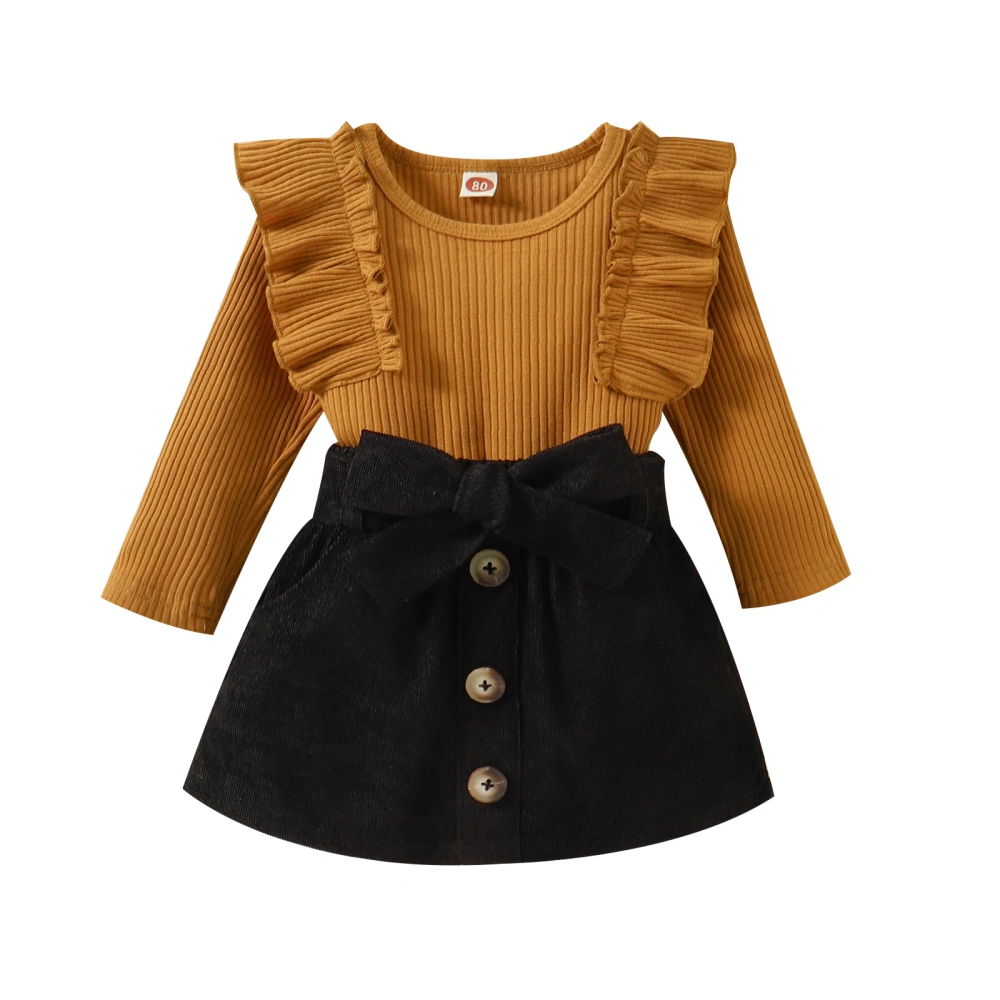 Toddler Girls Fall Outfits, Ribbed Knit Ruffle Tops + Belted Skirt Set