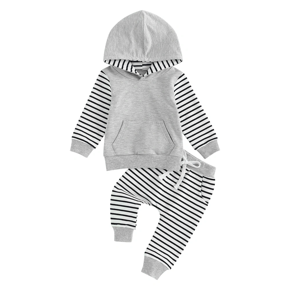 Baby 2Pcs Fall Outfits Striped Print Hoodie and Trousers Set