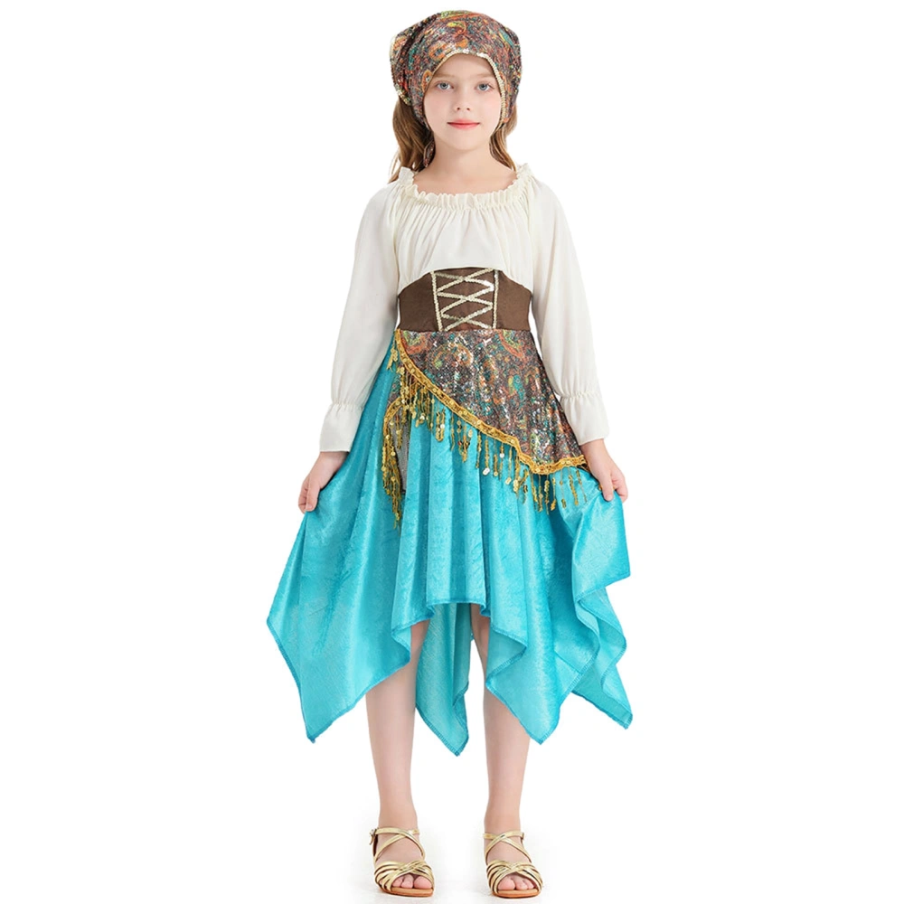 Toddler Girls Gypsy Costume Long Sleeve Irregular Dress with Headscarf