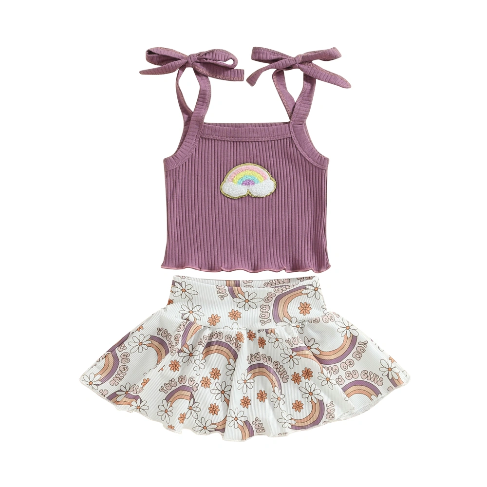 Baby Girls Pantskirt Vest Tops + Floral Short Skirt-Shaped Pants 